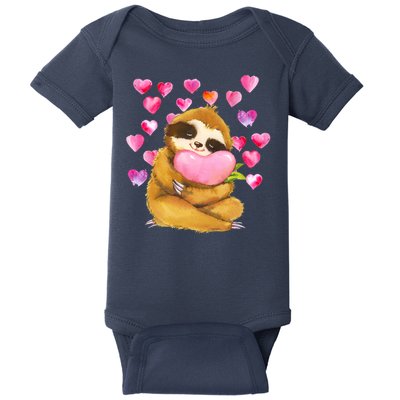 Sloth Valentine's Day Cute Sloth Hugging A Heart Baby Bodysuit