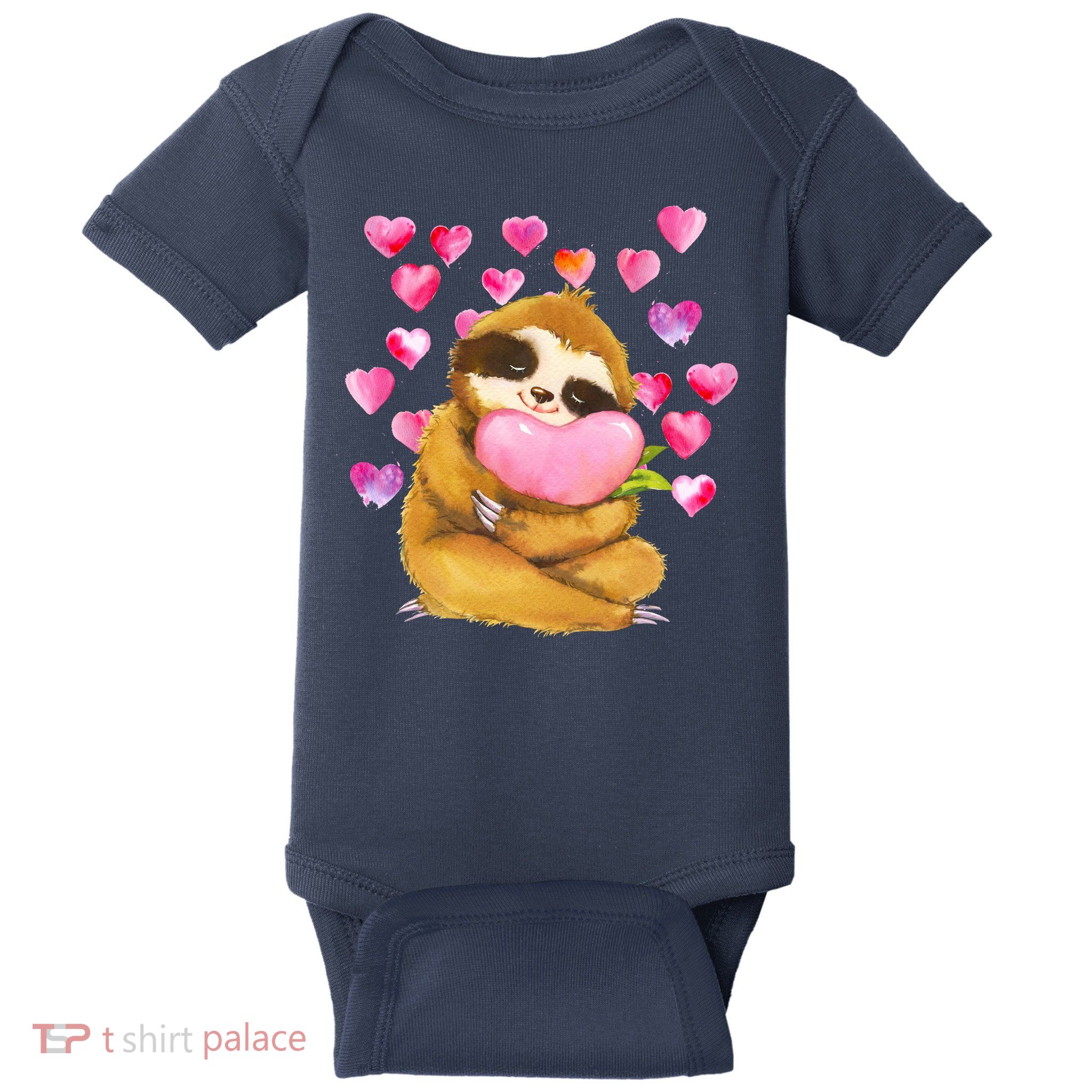 Sloth Valentine's Day Cute Sloth Hugging A Heart Baby Bodysuit