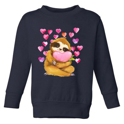 Sloth Valentine's Day Cute Sloth Hugging A Heart Toddler Sweatshirt