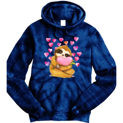 Sloth Valentine's Day Cute Sloth Hugging A Heart Tie Dye Hoodie