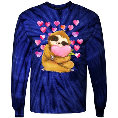 Sloth Valentine's Day Cute Sloth Hugging A Heart Tie-Dye Long Sleeve Shirt