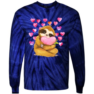 Sloth Valentine's Day Cute Sloth Hugging A Heart Tie-Dye Long Sleeve Shirt