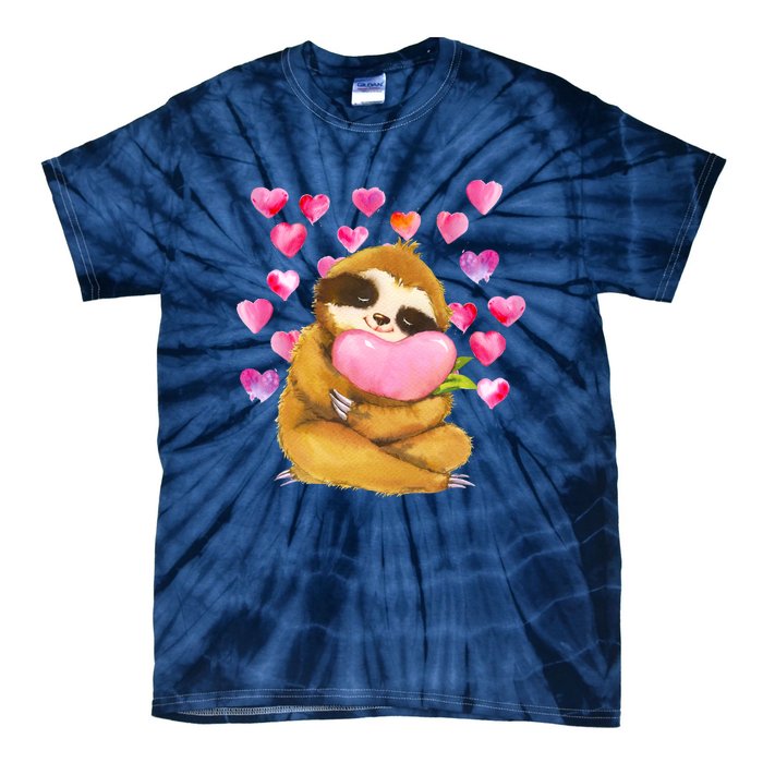 Sloth Valentine's Day Cute Sloth Hugging A Heart Tie-Dye T-Shirt