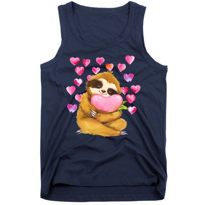 Sloth Valentine's Day Cute Sloth Hugging A Heart Tank Top