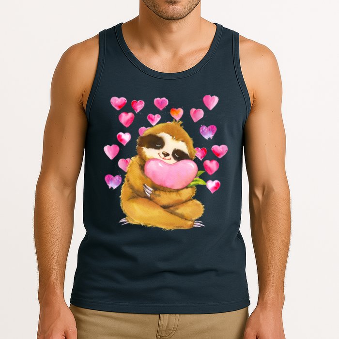 Sloth Valentine's Day Cute Sloth Hugging A Heart Tank Top