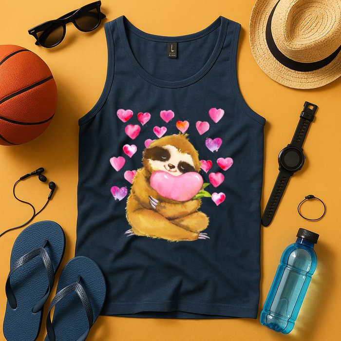 Sloth Valentine's Day Cute Sloth Hugging A Heart Tank Top