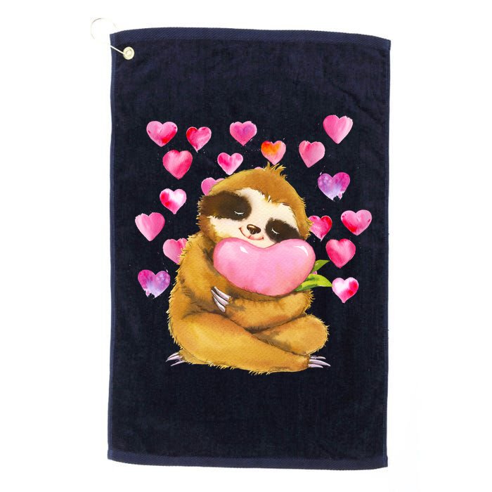 Sloth Valentine's Day Cute Sloth Hugging A Heart Golf Towel