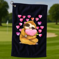 Sloth Valentine's Day Cute Sloth Hugging A Heart Golf Towel