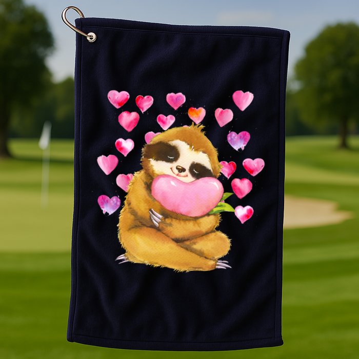 Sloth Valentine's Day Cute Sloth Hugging A Heart Golf Towel