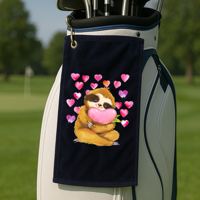 Sloth Valentine's Day Cute Sloth Hugging A Heart Golf Towel
