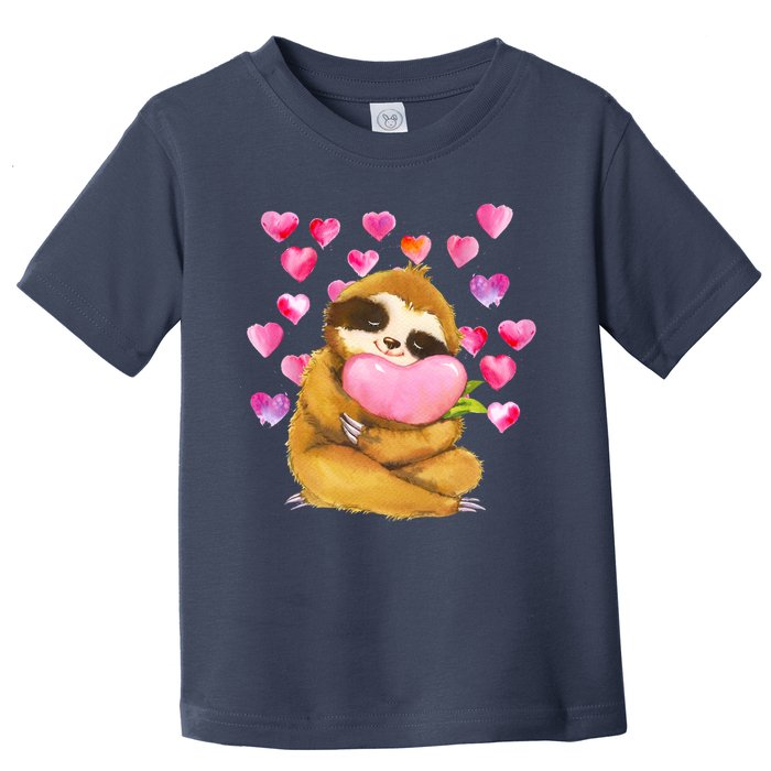 Sloth Valentine's Day Cute Sloth Hugging A Heart Toddler T-Shirt