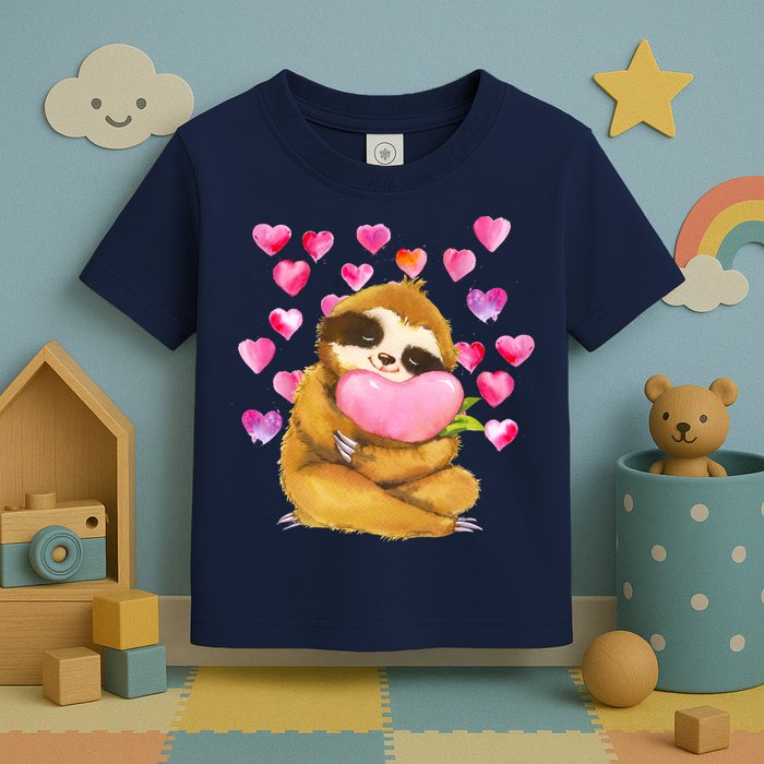 Sloth Valentine's Day Cute Sloth Hugging A Heart Toddler T-Shirt