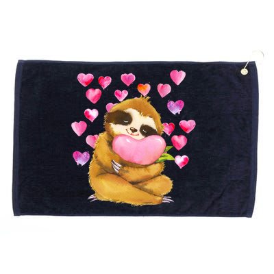 Sloth Valentine's Day Cute Sloth Hugging A Heart Grommeted Golf Towel