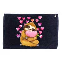 Sloth Valentine's Day Cute Sloth Hugging A Heart Grommeted Golf Towel
