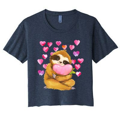 Sloth Valentine's Day Cute Sloth Hugging A Heart Crop Top