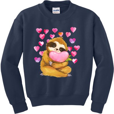 Sloth Valentine's Day Cute Sloth Hugging A Heart Kids Sweatshirt