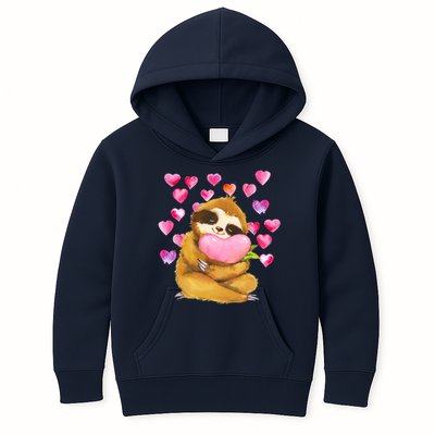Sloth Valentine's Day Cute Sloth Hugging A Heart Kids Hoodie
