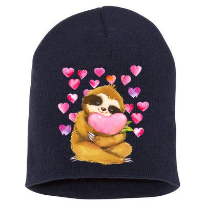 Sloth Valentine's Day Cute Sloth Hugging A Heart Short Acrylic Beanie