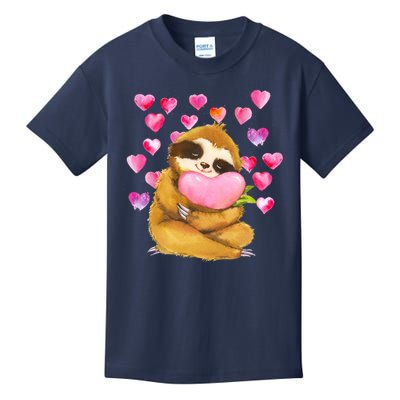 Sloth Valentine's Day Cute Sloth Hugging A Heart Kids T-Shirt
