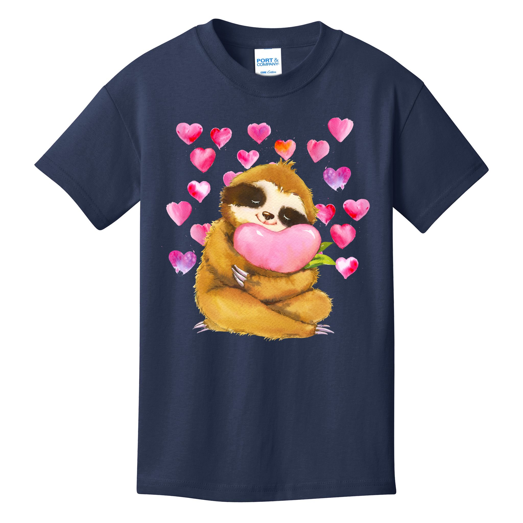 Sloth Valentine's Day Cute Sloth Hugging A Heart Kids T-Shirt