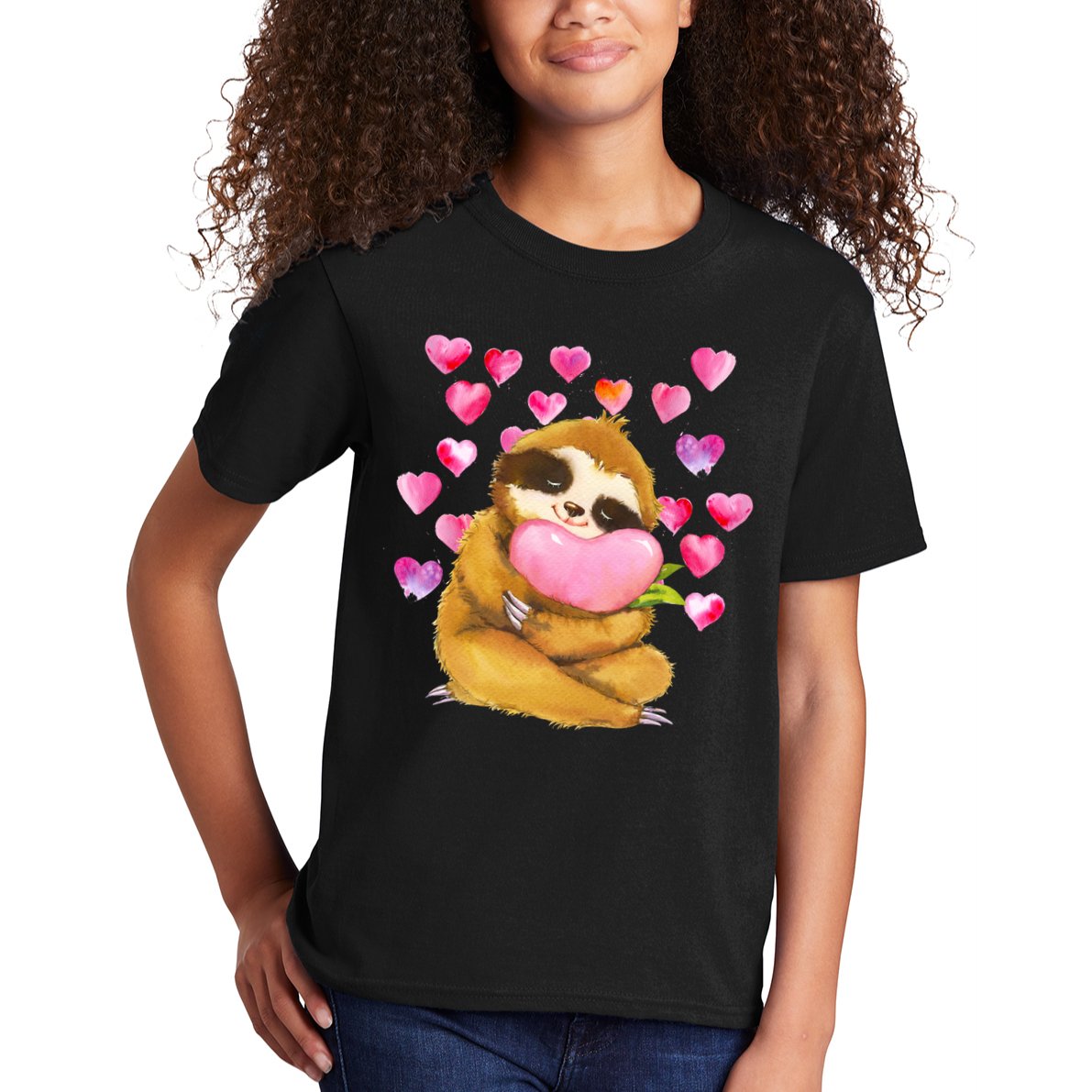 Sloth Valentine's Day Cute Sloth Hugging A Heart Kids T-Shirt