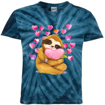 Sloth Valentine's Day Cute Sloth Hugging A Heart Kids Tie-Dye T-Shirt