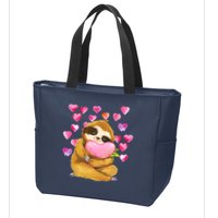 Sloth Valentine's Day Cute Sloth Hugging A Heart Zip Tote Bag