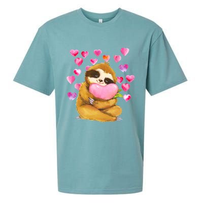 Sloth Valentine's Day Cute Sloth Hugging A Heart Sueded Cloud Jersey T-Shirt
