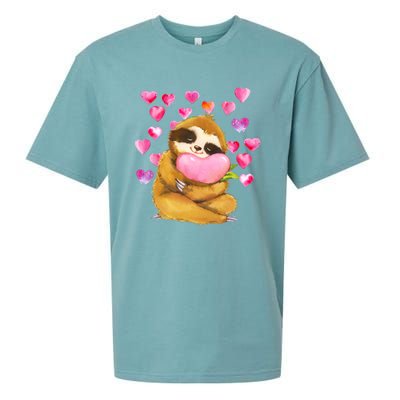 Sloth Valentine's Day Cute Sloth Hugging A Heart Sueded Cloud Jersey T-Shirt