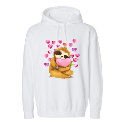 Sloth Valentine's Day Cute Sloth Hugging A Heart Garment-Dyed Fleece Hoodie