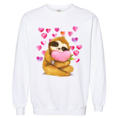 Sloth Valentine's Day Cute Sloth Hugging A Heart Garment-Dyed Sweatshirt