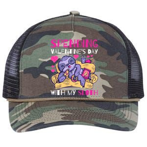 Spending Valentine's Day With My Sloth Gift Retro Rope Trucker Hat Cap