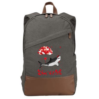 Shark Valentine's Day Cute Heart Animals Lover Gift Cotton Canvas Backpack