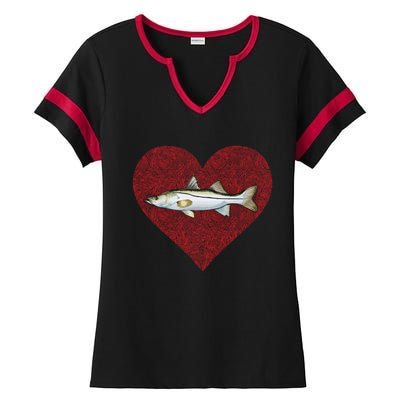 Snook Valentines Day Fish Love Fingerprint Gift Ladies Halftime Notch Neck Tee