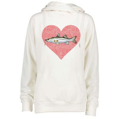 Snook Valentines Day Fish Love Fingerprint Gift Womens Funnel Neck Pullover Hood