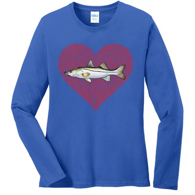 Snook Valentines Day Fish Love Fingerprint Gift Ladies Long Sleeve Shirt