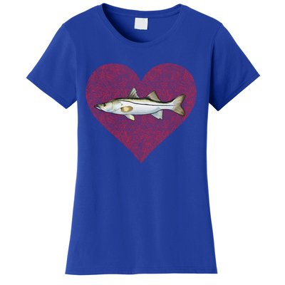 Snook Valentines Day Fish Love Fingerprint Gift Women's T-Shirt