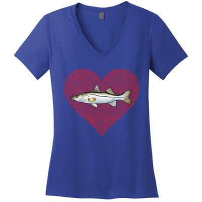 Snook Valentines Day Fish Love Fingerprint Gift Women's V-Neck T-Shirt