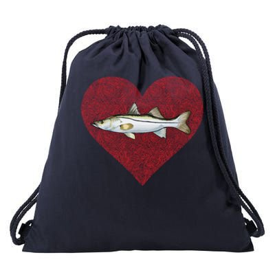 Snook Valentines Day Fish Love Fingerprint Gift Drawstring Bag