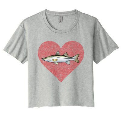 Snook Valentines Day Fish Love Fingerprint Gift Women's Crop Top Tee