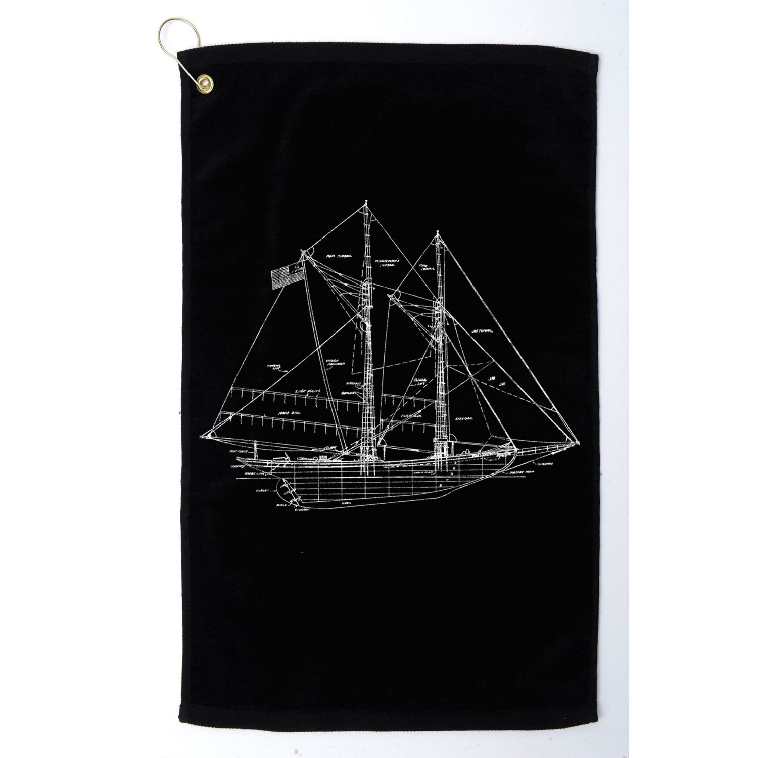 Sailboat Vintage Distressed Blueprint Sailboat Vacation Gift Golf Towel