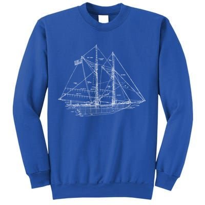 Sailboat Vintage Distressed Blueprint Sailboat Vacation Gift Sweatshirt