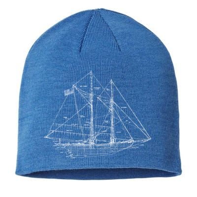 Sailboat Vintage Distressed Blueprint Sailboat Vacation Gift Sustainable Beanie