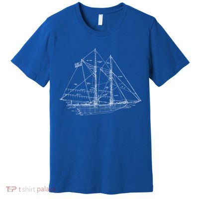Sailboat Vintage Distressed Blueprint Sailboat Vacation Gift Premium T-Shirt