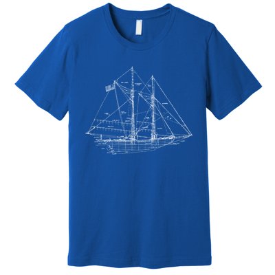 Sailboat Vintage Distressed Blueprint Sailboat Vacation Gift Premium T-Shirt