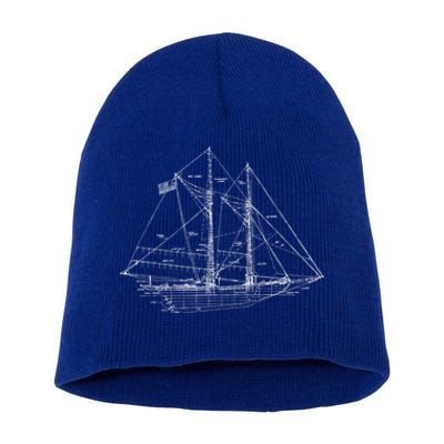 Sailboat Vintage Distressed Blueprint Sailboat Vacation Gift Short Acrylic Beanie