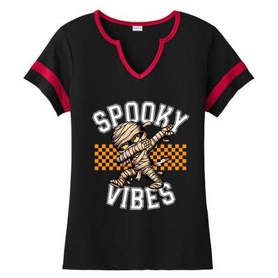 Spooky Vibes Dabbing Mummy Dab Dance Squad Halloween Funny Gift Ladies Halftime Notch Neck Tee