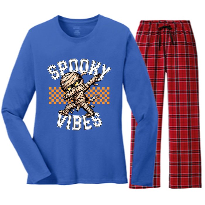 Spooky Vibes Dabbing Mummy Dab Dance Squad Halloween Funny Gift Women's Long Sleeve Flannel Pajama Set 