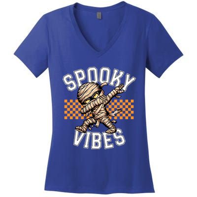 Spooky Vibes Dabbing Mummy Dab Dance Squad Halloween Funny Gift Women's V-Neck T-Shirt