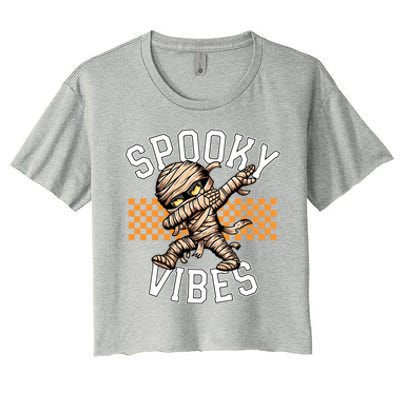 Spooky Vibes Dabbing Mummy Dab Dance Squad Halloween Funny Gift Women's Crop Top Tee